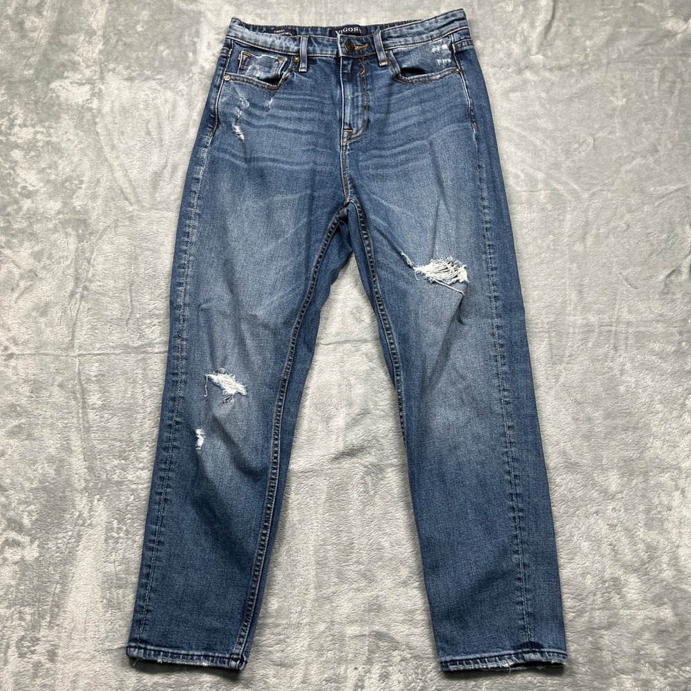 Vigoss Friday Tapered Boyfriend Jeans Women 26 Blue Distressed Medium Wash Denim